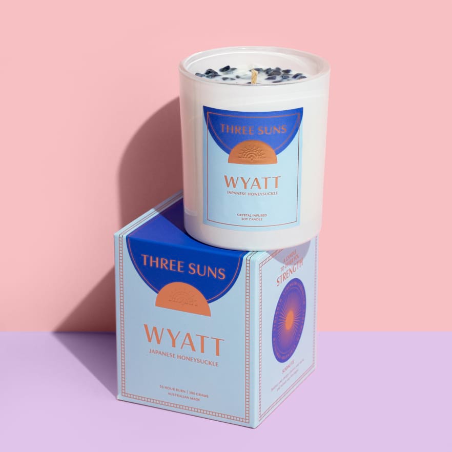 THREE SUNS | WYATT | Crystal Candle of Strength | Japanese Honeysuckle