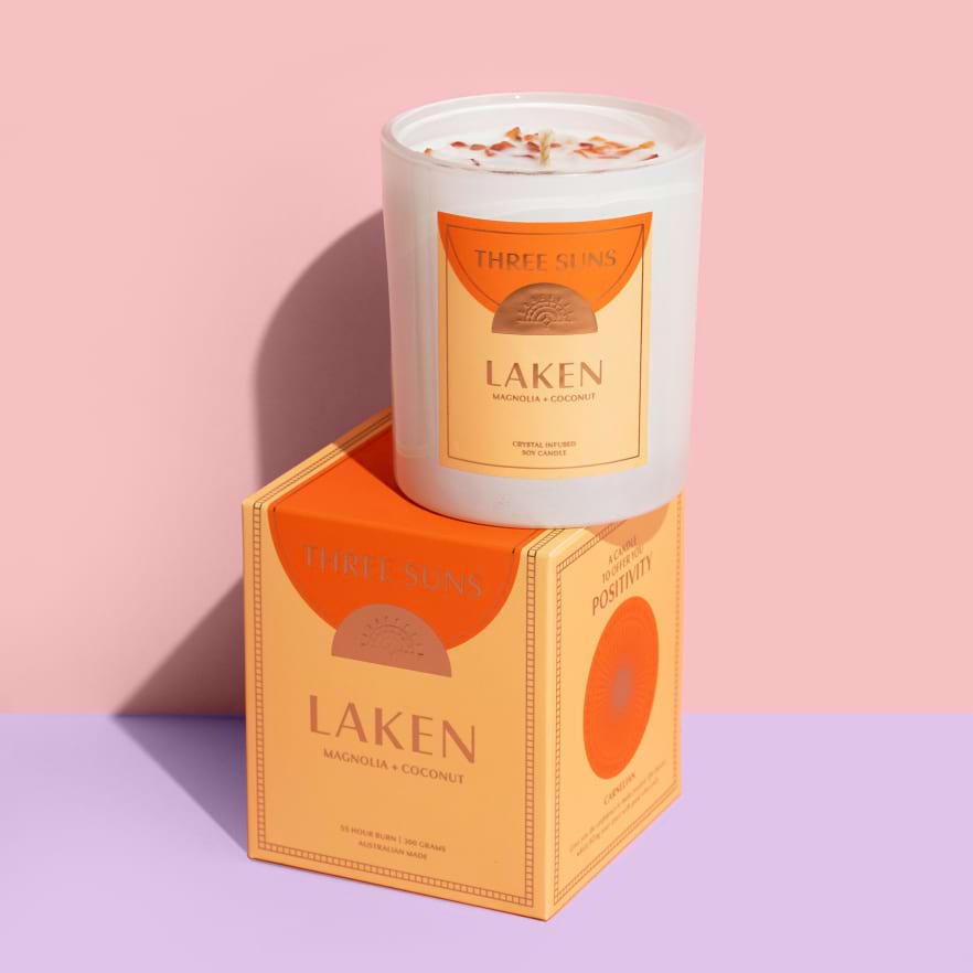 THREE SUNS | LAKEN | Crystal Candle of Positivity | Magnolia + Coconut