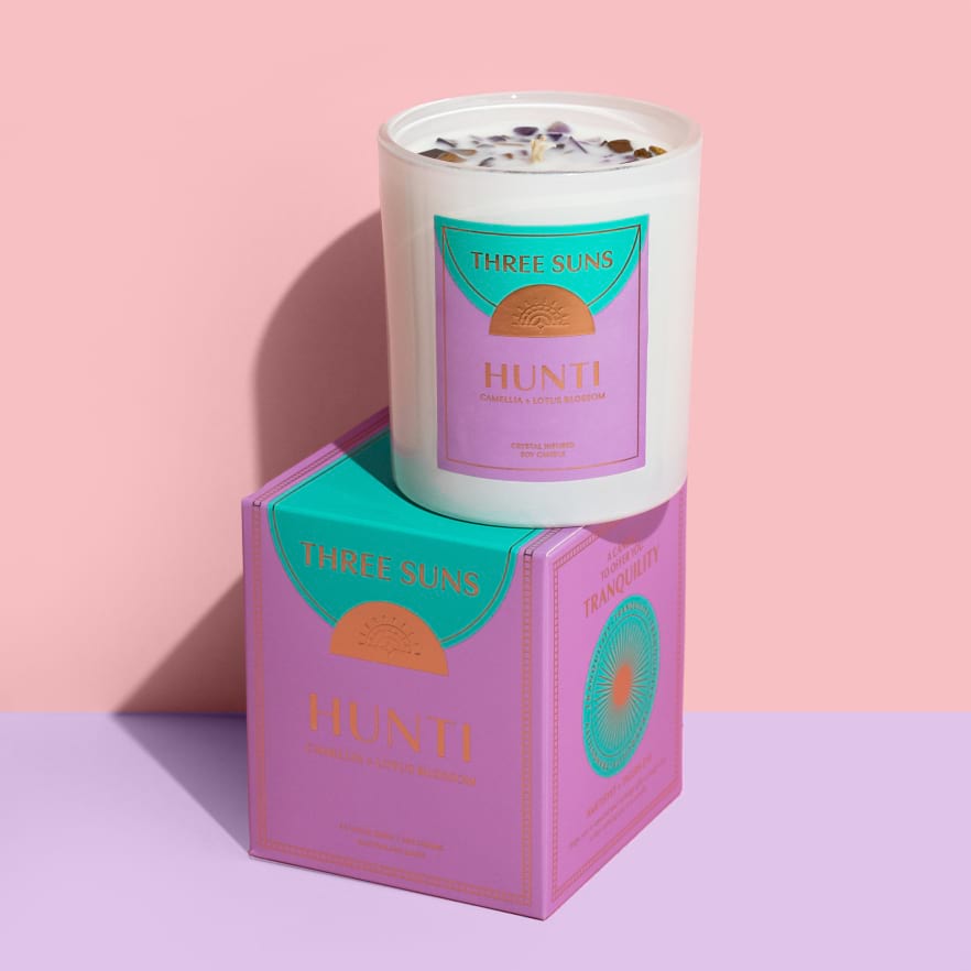 THREE SUNS | HUNTI | Crystal Candle of Tranquility | Camellia + Lotus Blossom